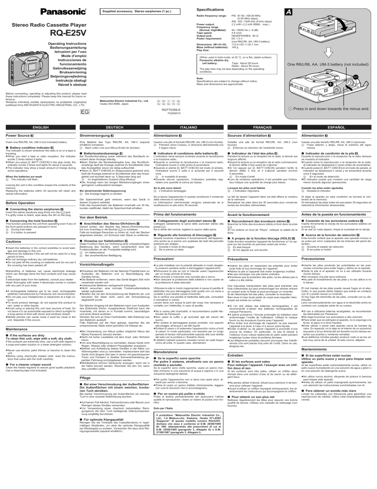 Panasonic RQE25V Operating instructions Panasonic RQE25V Operating instructions