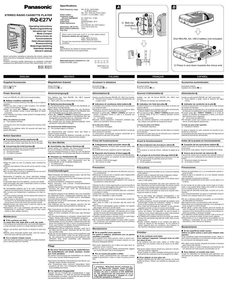 Panasonic RQE27 Operating instructions Panasonic RQE27 Operating instructions
