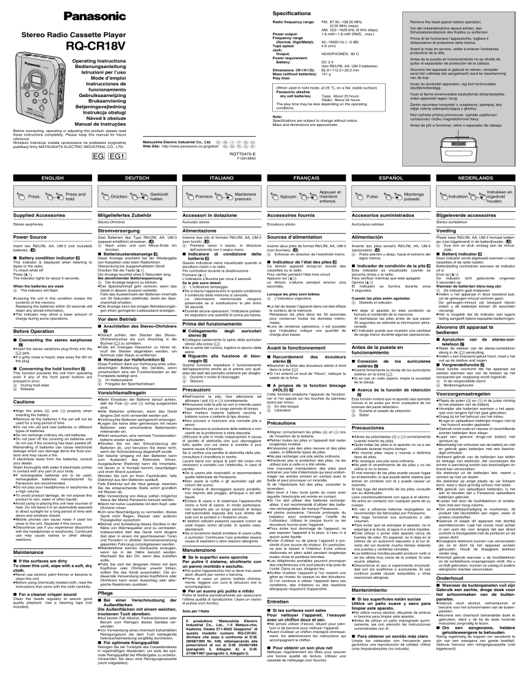 Panasonic RQCR18V Operating instructions Panasonic RQCR18V Operating instructions