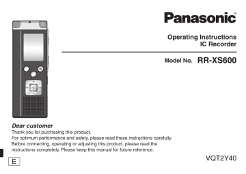Panasonic RRXS600E Operating instructions Panasonic RRXS600E Operating instructions