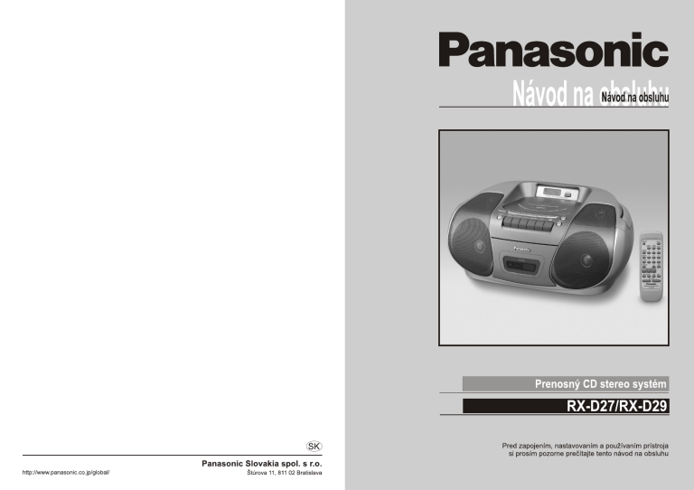 Panasonic RXD29, RXD27 Operating instructions Panasonic RXD29, RXD27 Operating instructions
