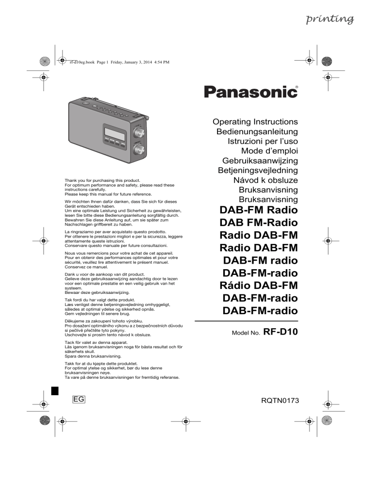 Panasonic RFD10EG, RFD10EB, RF-D10 noire Owner's manual Panasonic RFD10EG, RFD10EB, RF-D10 noire Owner's manual