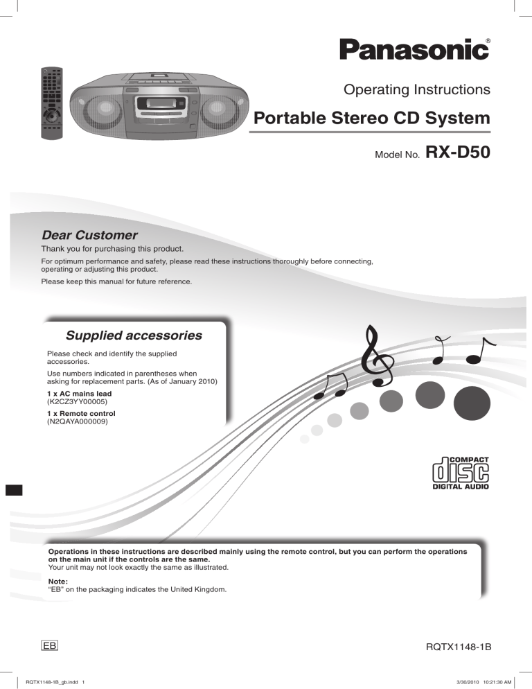 Panasonic RXD50EB Operating instructions Panasonic RXD50EB Operating instructions