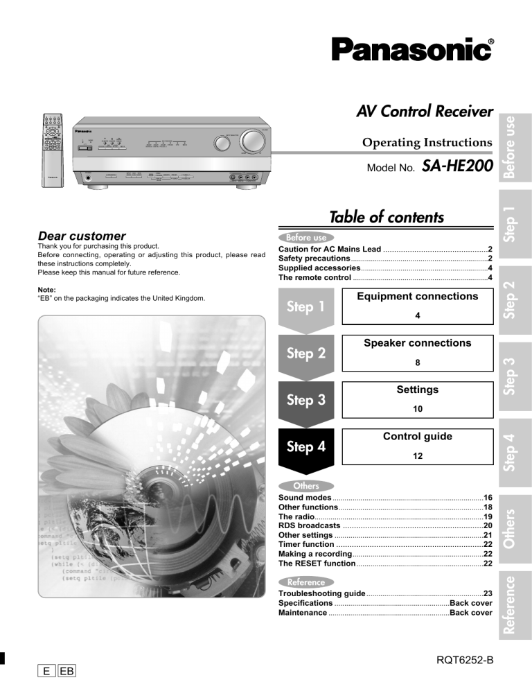 Panasonic SAHE200E, SAHE200EB Operating instructions Panasonic SAHE200E, SAHE200EB Operating instructions
