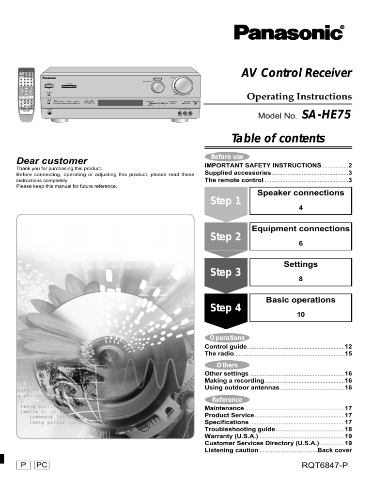 Panasonic SAHE75 Operating instructions Panasonic SAHE75 Operating instructions