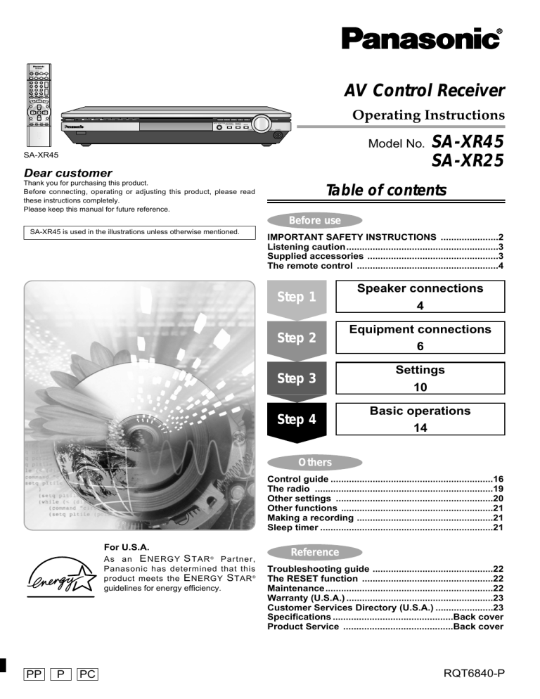 Panasonic SAXR45, SAXR25 Operating instructions Panasonic SAXR45, SAXR25 Operating instructions