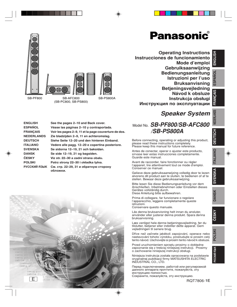 Panasonic SBPS800A, SBPF800, SBAFC800 Operating instructions Panasonic SBPS800A, SBPF800, SBAFC800 Operating instructions