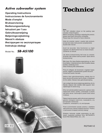 Panasonic SBAS100 Owner's manual Panasonic SBAS100 Owner's manual