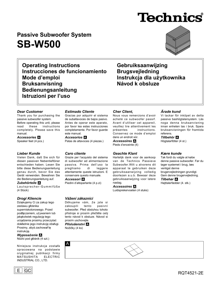 Panasonic SBW500 Operating instructions Panasonic SBW500 Operating instructions