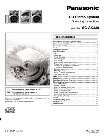 Panasonic SCAK220 Operating instructions Panasonic SCAK220 Operating instructions