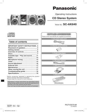 Panasonic SCAK640 Operating instructions Panasonic SCAK640 Operating instructions
