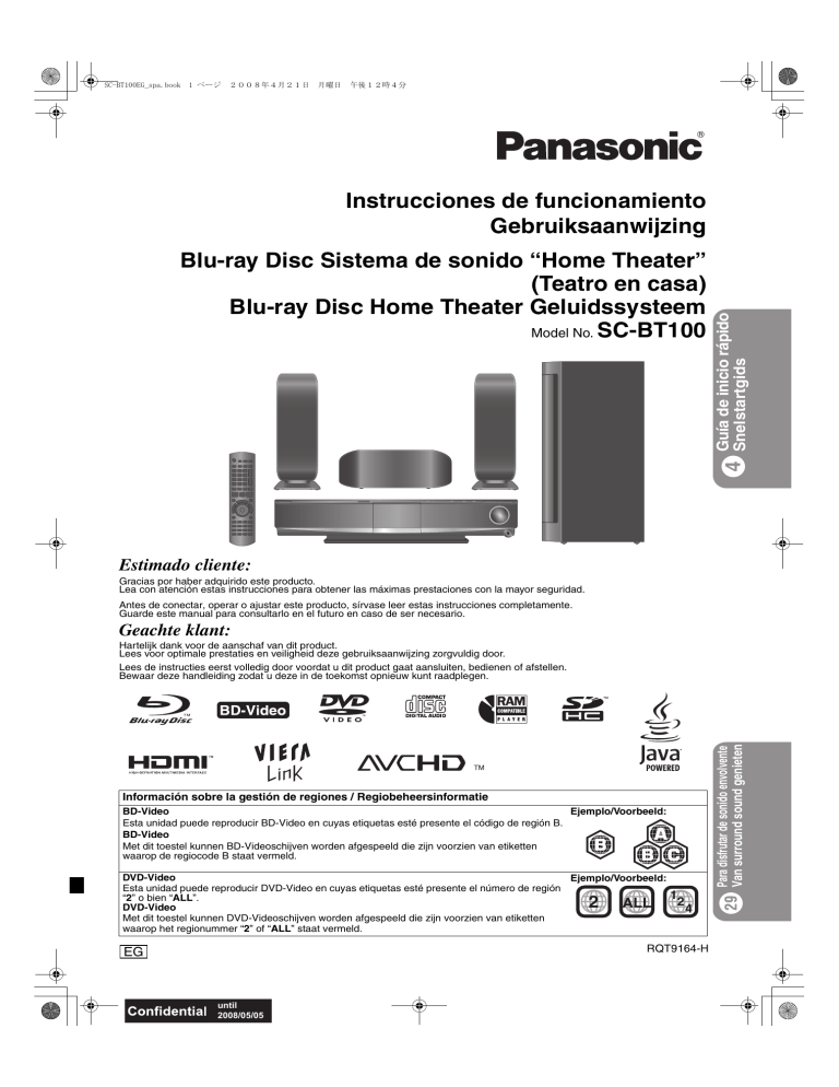 Panasonic SCBT100 Operating instructions Panasonic SCBT100 Operating instructions