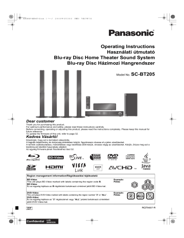 Panasonic SCBT205 Operating instructions Panasonic SCBT205 Operating instructions