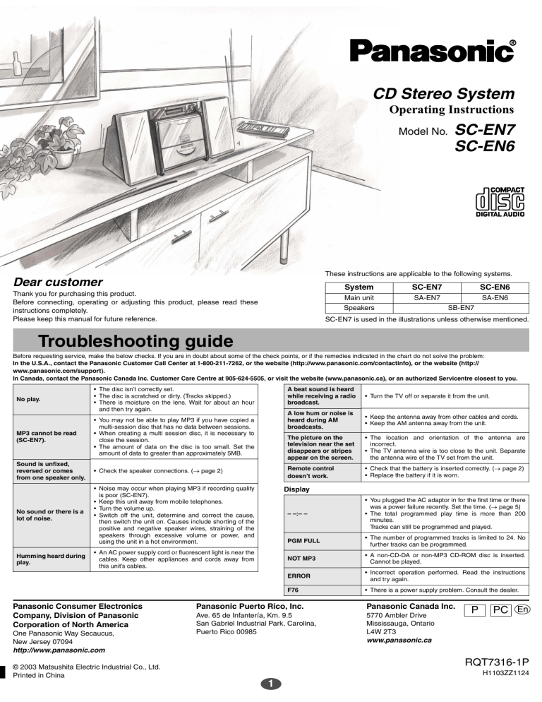 Panasonic SCEN6, SCEN7 Operating instructions Panasonic SCEN6, SCEN7 Operating instructions