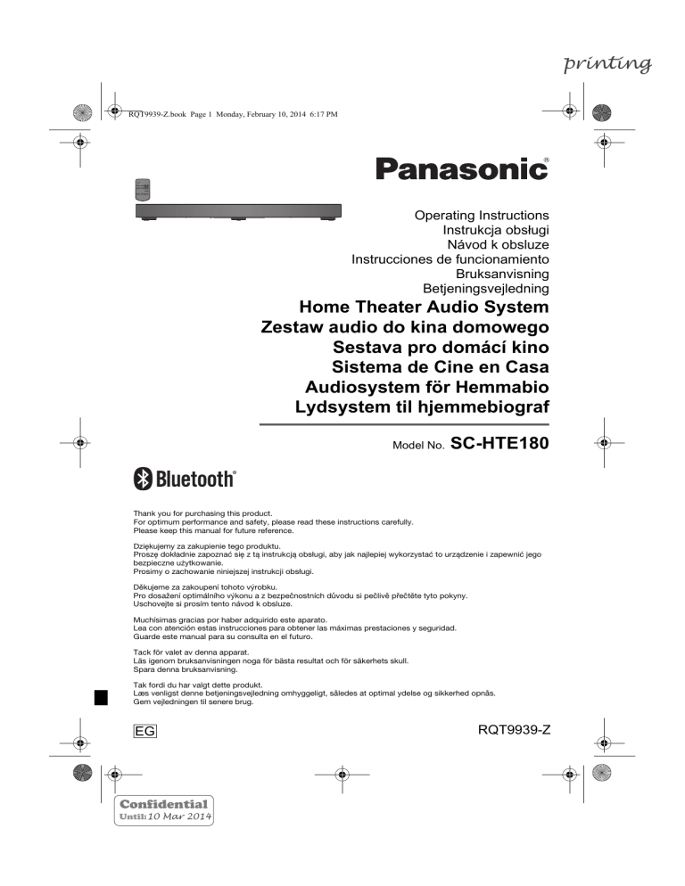 Panasonic SCHTE180EG Operating instructions Panasonic SCHTE180EG Operating instructions