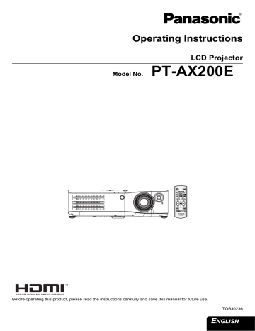 Panasonic PTAX200 Operating instructions Panasonic PTAX200 Operating instructions