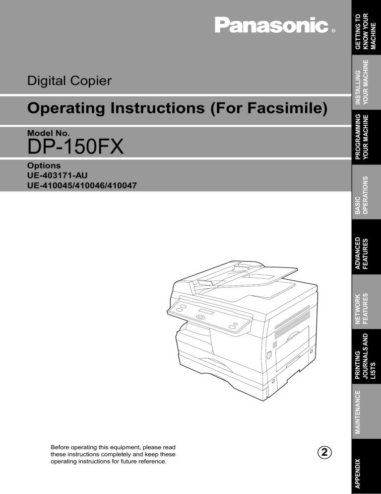 Panasonic DP150FP Operating instructions Panasonic DP150FP Operating instructions