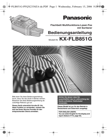 Panasonic KXFLB851, KXFLB851G Operating instructions Panasonic KXFLB851, KXFLB851G Operating instructions
