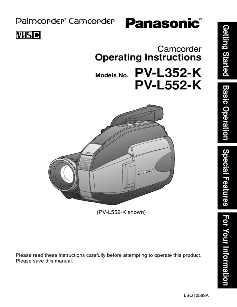 Panasonic PVL552K, PVL352K Operating instructions Panasonic PVL552K, PVL352K Operating instructions