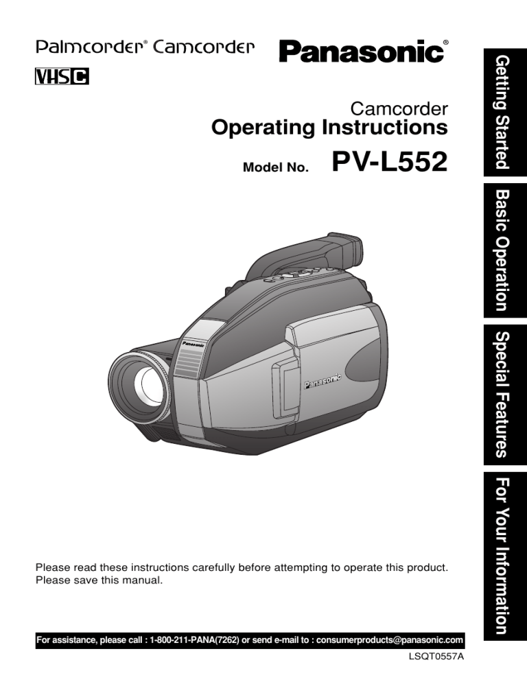 Panasonic PVL552 Operating instructions Panasonic PVL552 Operating instructions