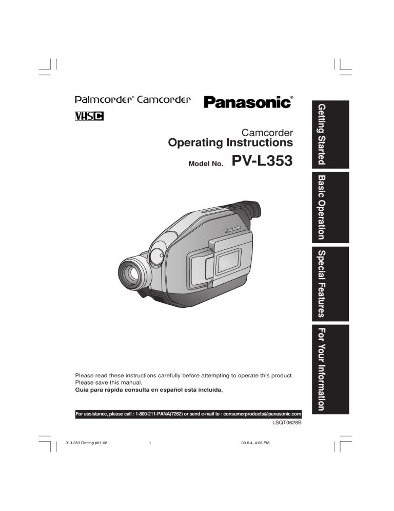 Panasonic PVL353 Operating instructions Panasonic PVL353 Operating instructions