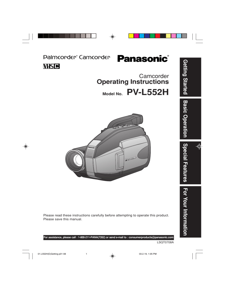 Panasonic PVL552H Operating instructions Panasonic PVL552H Operating instructions