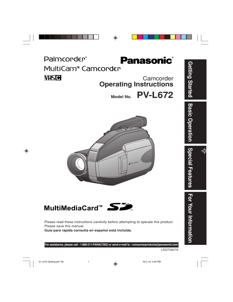 Panasonic PVL652 Operating instructions Panasonic PVL652 Operating instructions