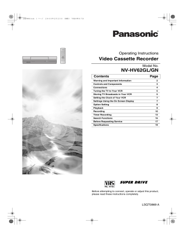 Panasonic NVHV62GLGN Operating instructions Panasonic NVHV62GLGN Operating instructions
