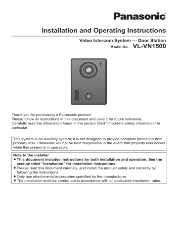 Panasonic VN1500EX, VN1500SX, VN1500ML, VN1500BX Operating instructions Panasonic VN1500EX, VN1500SX, VN1500ML, VN1500BX Operating instructions