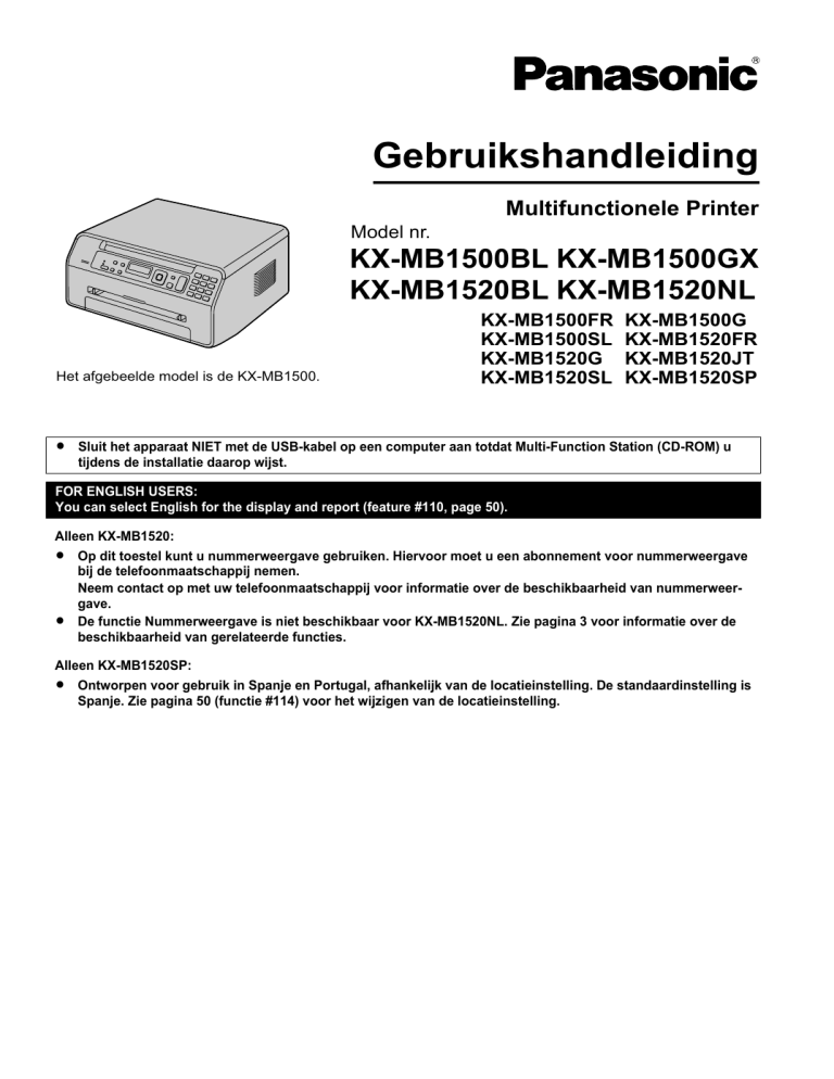 Panasonic KXMB1500BL, KXMB1500GX, KXMB1520NL, KXMB1520BL Operating instructions Panasonic KXMB1500BL, KXMB1500GX, KXMB1520NL, KXMB1520BL Operating instructions