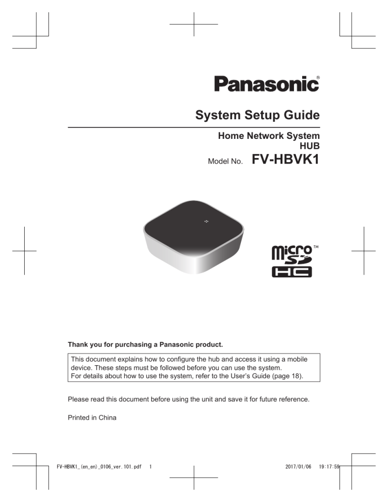 Panasonic FVHBVK1 Operating instructions Panasonic FVHBVK1 Operating instructions