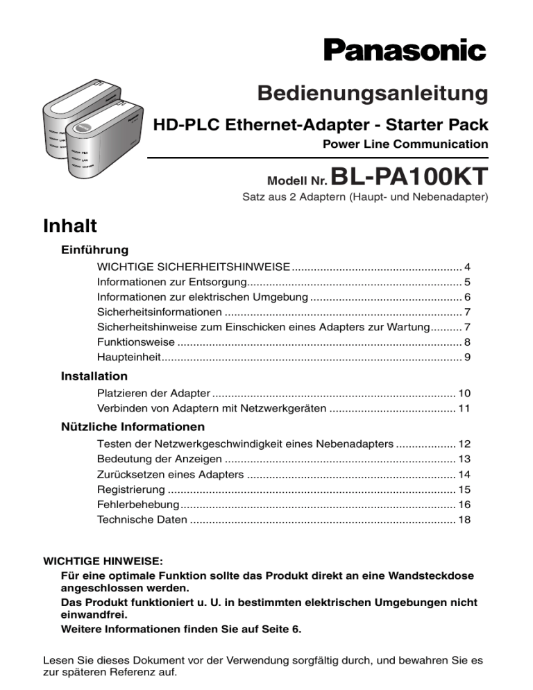 Panasonic BLPA100KT Operating instructions Panasonic BLPA100KT Operating instructions