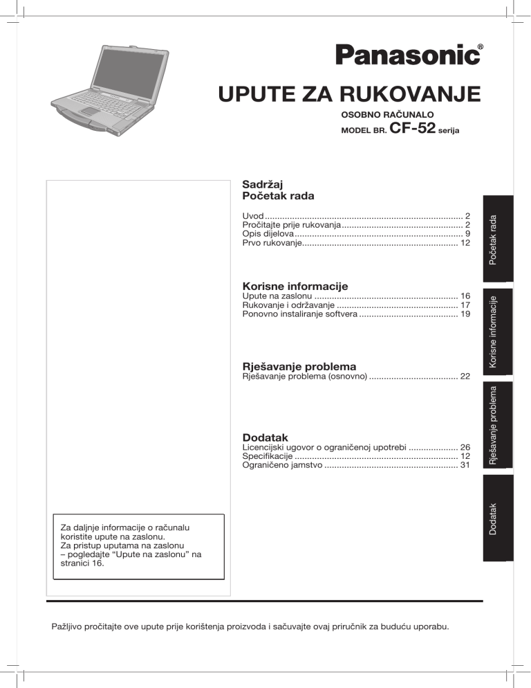 Panasonic CF52 Operating instructions Panasonic CF52 Operating instructions