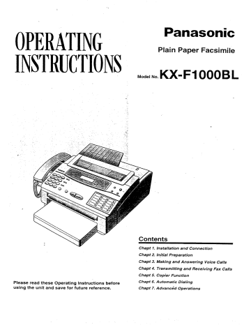 Panasonic KXF1000BL Operating instructions Panasonic KXF1000BL Operating instructions