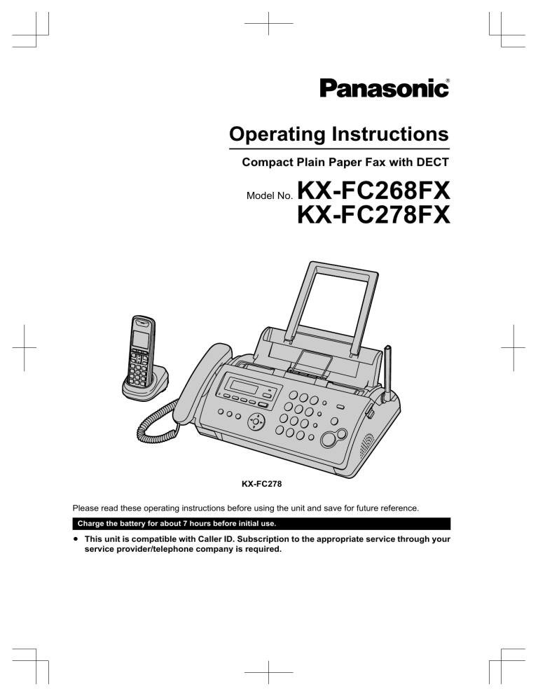 Panasonic KXFC268FX, KXFC278FX Operating instructions Panasonic KXFC268FX, KXFC278FX Operating instructions