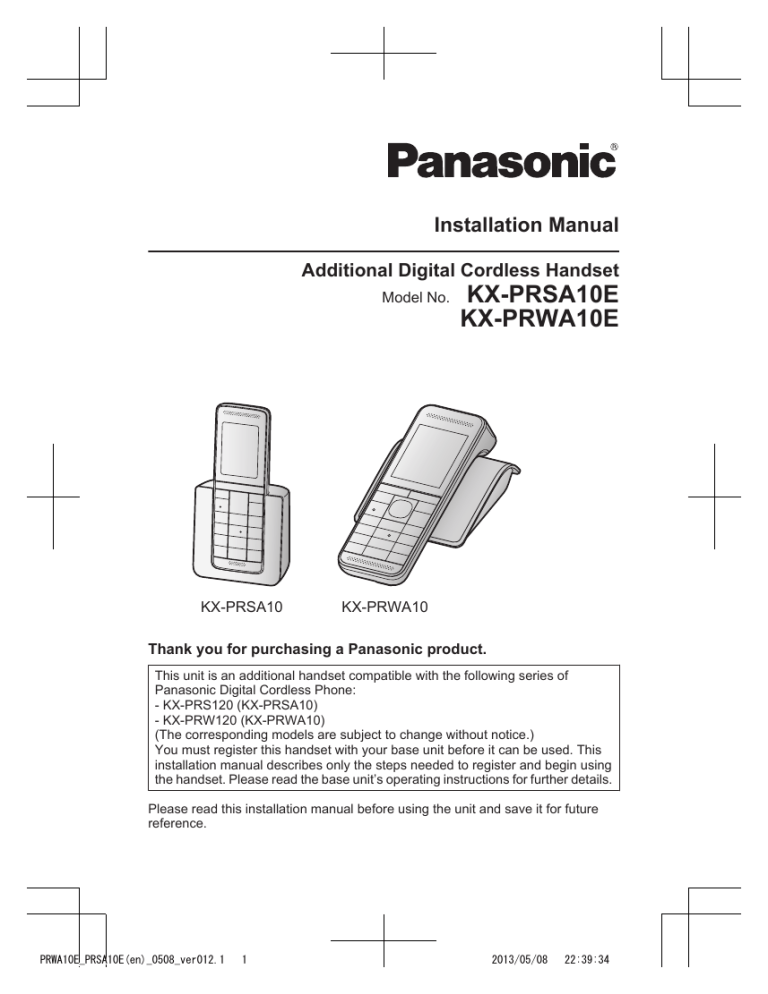 Panasonic KXPRSA10E, KXPRWA10E Operating instructions Panasonic KXPRSA10E, KXPRWA10E Operating instructions