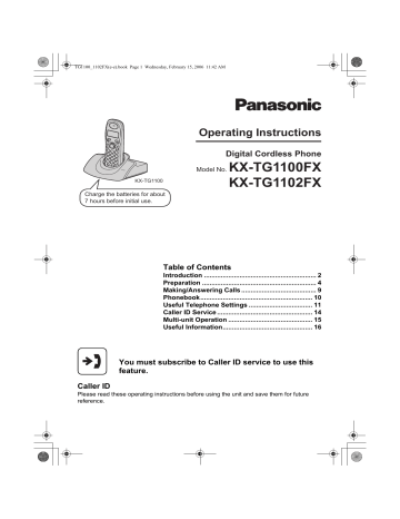 Panasonic KXTG1100FX, KXTG1102FX Owner's manual Panasonic KXTG1100FX, KXTG1102FX Owner's manual