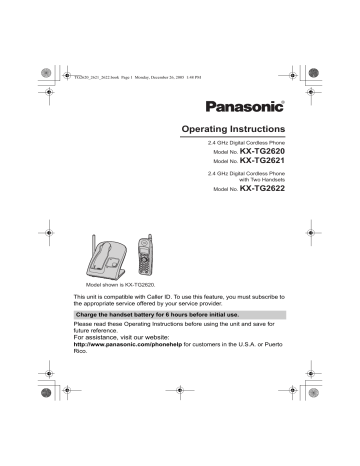 Panasonic KXTG2620, KXTG2621, KXTG2622 Operating instructions Panasonic KXTG2620, KXTG2621, KXTG2622 Operating instructions