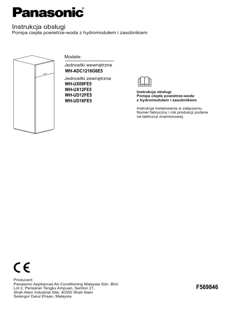 Panasonic WHUD16FE5, WHUD12FE5, WHUX12FE5, WHADC1216G6E5, WHUX09FE5 Operating instructions Panasonic WHUD16FE5, WHUD12FE5, WHUX12FE5, WHADC1216G6E5, WHUX09FE5 Operating instructions