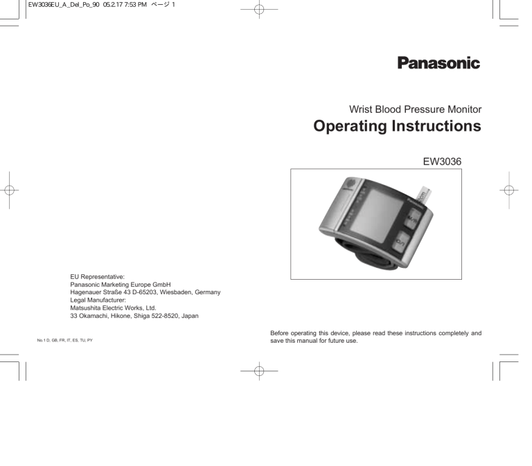 Panasonic EW3036E2 Owner's manual Panasonic EW3036E2 Owner's manual