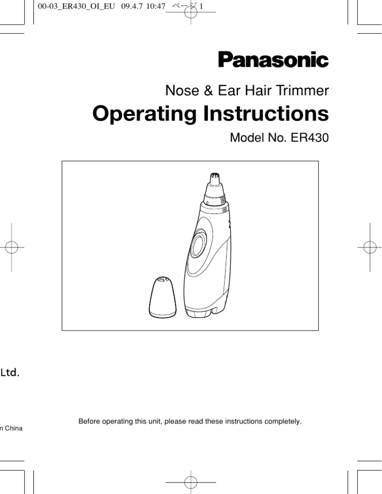 Panasonic ER430 Owner's manual Panasonic ER430 Owner's manual