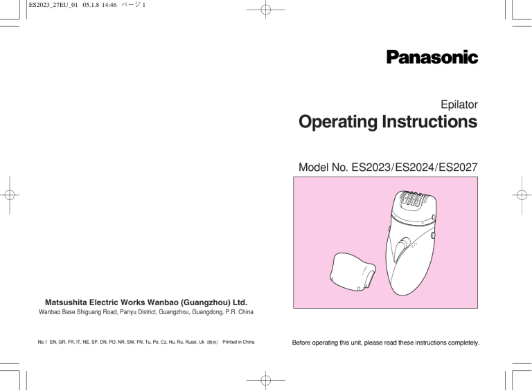 Panasonic ES2023, ES2027, ES2024 Operating instructions Panasonic ES2023, ES2027, ES2024 Operating instructions