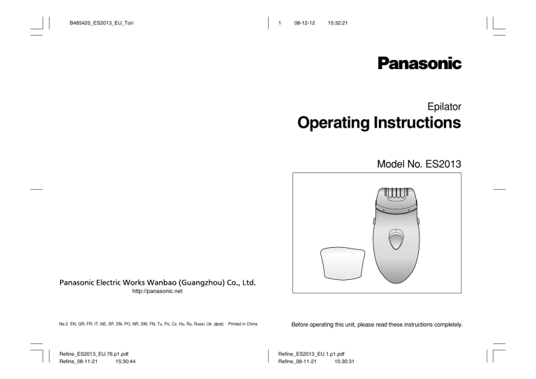 Panasonic ES2013 Operating instructions Panasonic ES2013 Operating instructions