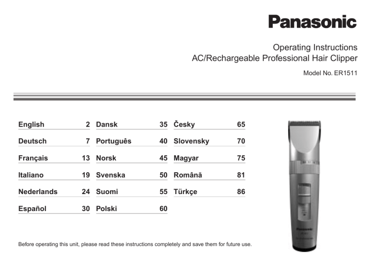 Panasonic ER1511 Operating instructions Panasonic ER1511 Operating instructions