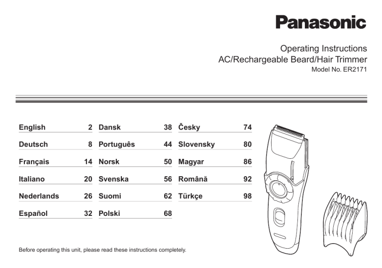 Panasonic ER2171 Operating instructions Panasonic ER2171 Operating instructions