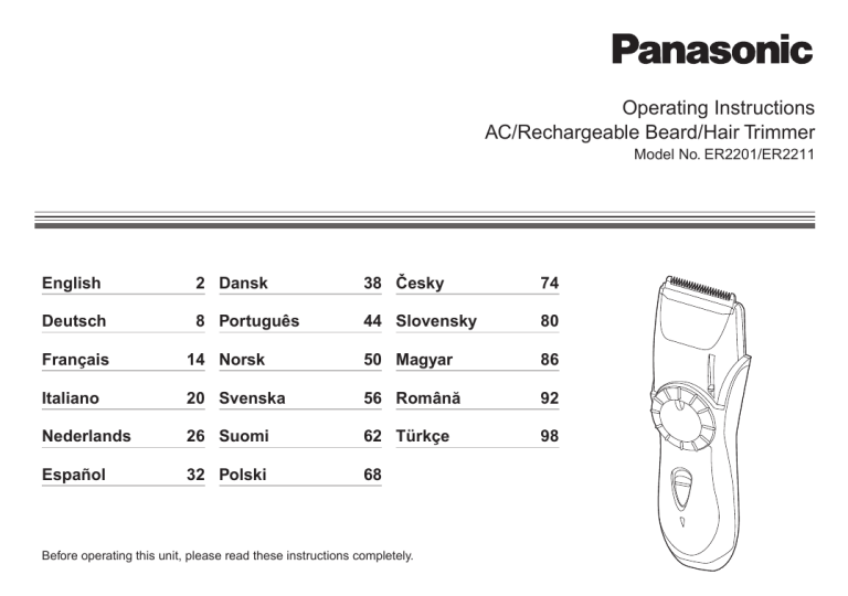 Panasonic ER2201, ER2211 Operating instructions Panasonic ER2201, ER2211 Operating instructions