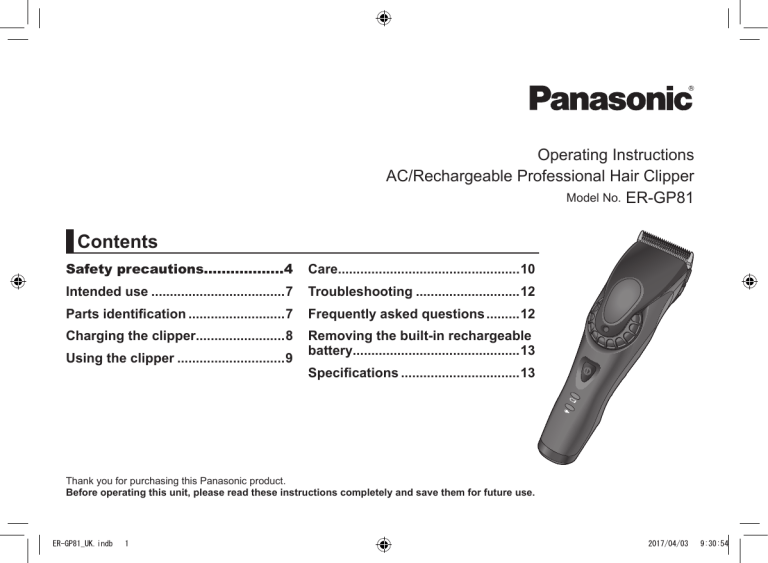 Panasonic ERGP81 Operating instructions Panasonic ERGP81 Operating instructions
