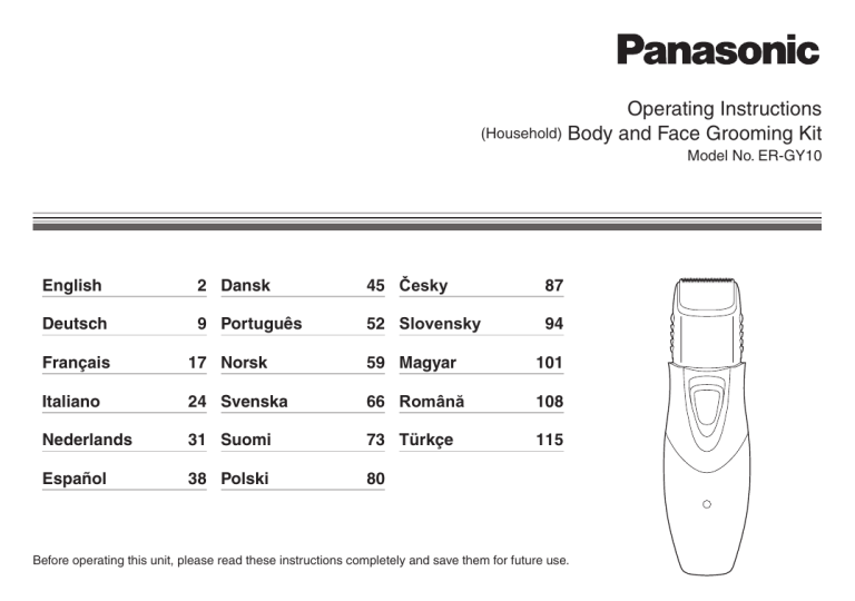 Panasonic ERGY10 Operating instructions Panasonic ERGY10 Operating instructions