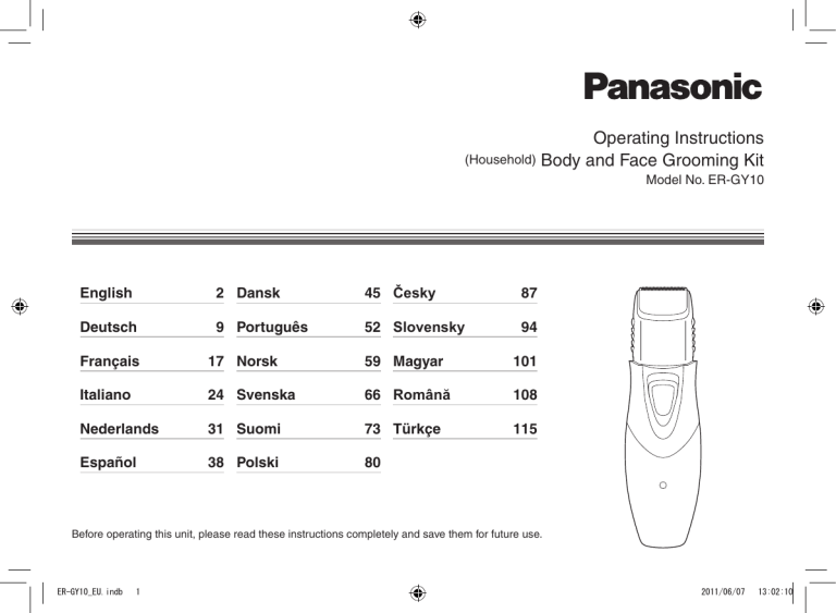 Panasonic ERGY10 Operating instructions Panasonic ERGY10 Operating instructions