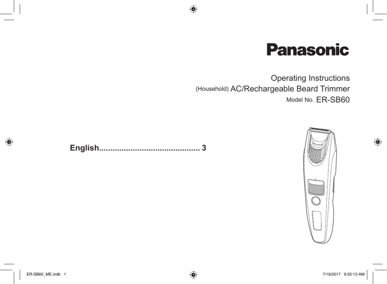 Panasonic ERSB60 Operating instructions Panasonic ERSB60 Operating instructions